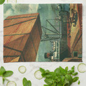 Vintages Geschäft, Öltankschiff mit Hafenarbeiter Geschirrtuch (Gefaltet)