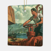 Vintages Geschäft, Öltankschiff mit Hafenarbeiter Keramikornament (Links)