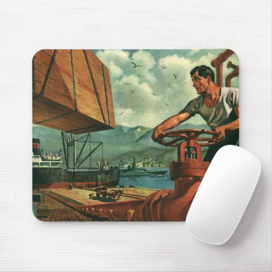 Vintages Geschäft, Öltankschiff mit Hafenarbeiter Mousepad (Mit Mouse)