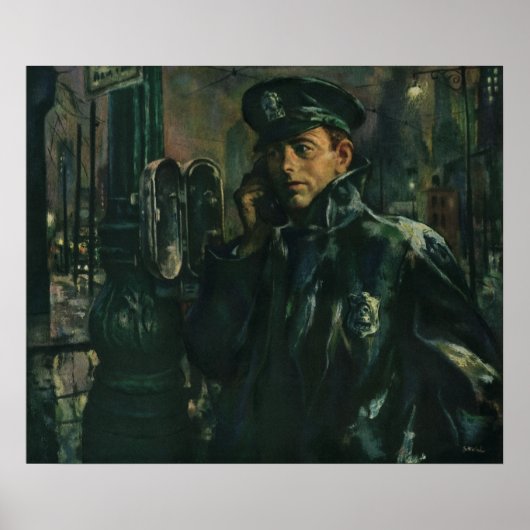 Vintages Geschäft, Polizist auf Notruftelefon Poster (Vorne)
