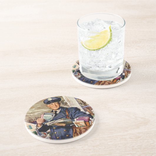 Vintages Geschäft, Postbote Sandstein Untersetzer (Seite)