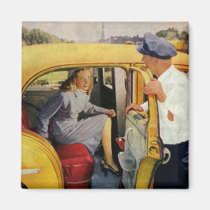 Vintages Geschäft, Taxifahrerin Frau Fluggast Magnet