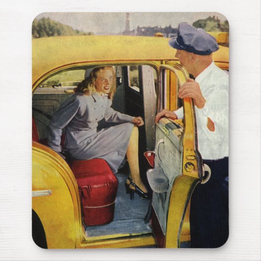 Vintages Geschäft, Taxifahrerin Frau Fluggast Mousepad (Vorne)