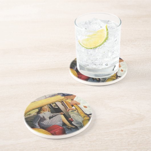 Vintages Geschäft, Taxifahrerin Frau Fluggast Untersetzer (Seite)