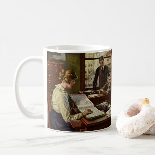 Vintages Geschäftstreffen, Büro mit Führungskräfte Kaffeetasse (Mit Donut)