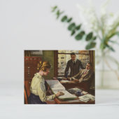 Vintages Geschäftstreffen, Büro mit Führungskräfte Postkarte (Stehend Vorderseite)