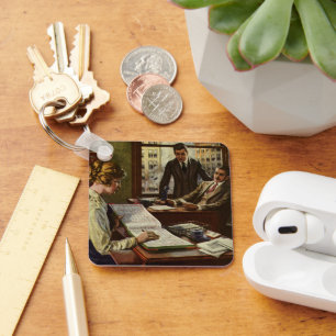 Vintages Geschäftstreffen, Büro mit Führungskräfte Schlüsselanhänger