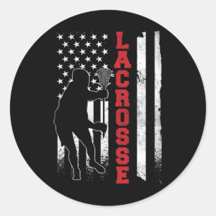 Vintages Geschenk Lacrosse American Flag Lax - Uni Runder Aufkleber