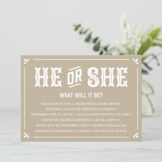 Vintages Geschlecht offenbart Kinderdusche Einladu Einladung (Stehend Vorderseite)