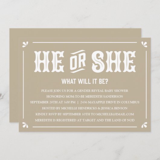 Vintages Geschlecht offenbart Kinderdusche Einladu Einladung (Vorne/Hinten)