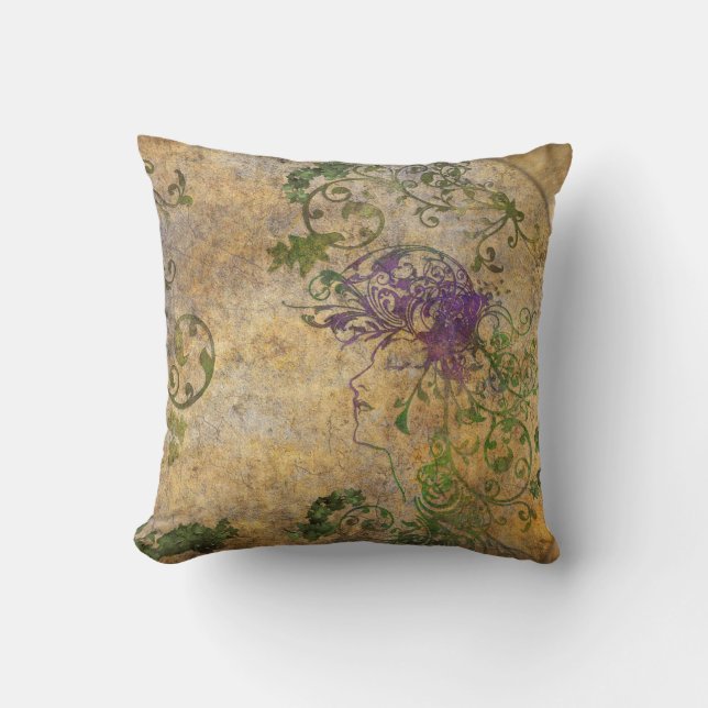 Vintages Gesicht und Arabeske-dekoratives Kissen (Vorderseite)