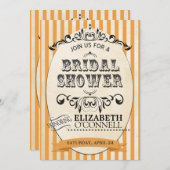 Vintages gestreiftes Brautparty Einladung-orange Einladung (Vorne/Hinten)