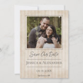 Vintages gestreiftes Foto | Beige Save the Date (Vorderseite)