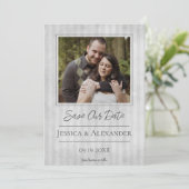 Vintages gestreiftes Foto | Graue Save the Date (Stehend Vorderseite)