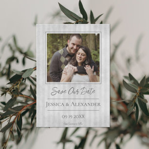 Vintages gestreiftes Foto Graue Save the Date