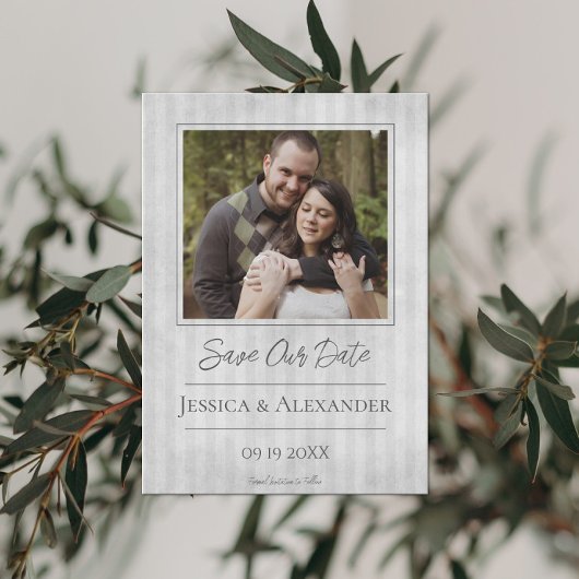 Vintages gestreiftes Foto | Graue Save the Date