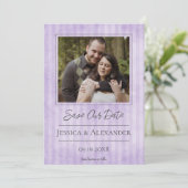 Vintages gestreiftes Foto | SAVE THE DATE LILA (Stehend Vorderseite)