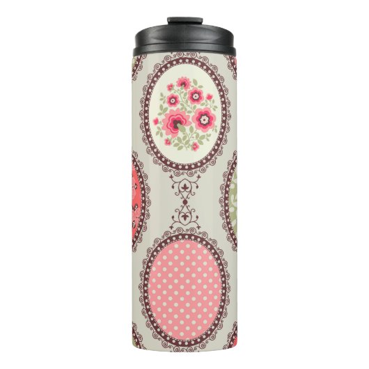 Vintages Gewebe: Patchwork Nahtloses Design. Thermosbecher (Vorderseite)