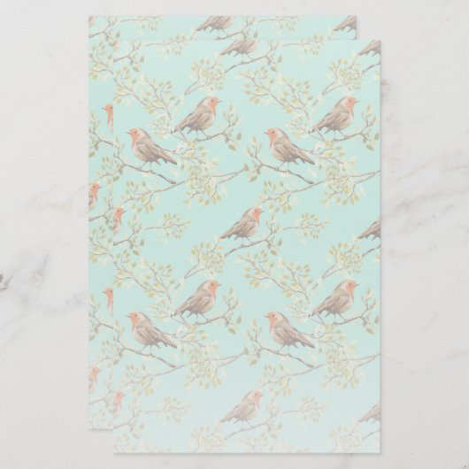 Vintages gezeichnetes europäisches Vogelmuster Briefpapier (Vorne/Hinten)