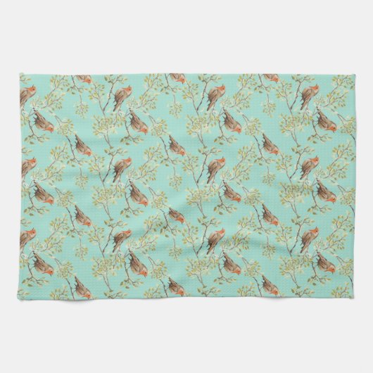 Vintages gezeichnetes europäisches Vogelmuster Geschirrtuch (Horizontal)