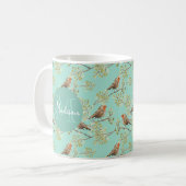 Vintages gezeichnetes europäisches Vogelmuster Kaffeetasse (Vorderseite Links)