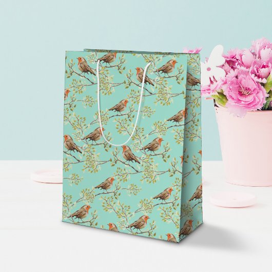 Vintages gezeichnetes europäisches Vogelmuster Mittlere Geschenktüte