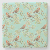 Vintages gezeichnetes europäisches Vogelmuster Steinuntersetzer (Vorderseite)