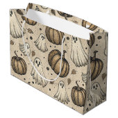 Vintages Ghosts & Pumpkins Halloween-Muster (2) Große Geschenktüte (Rückseite Schrägansicht)