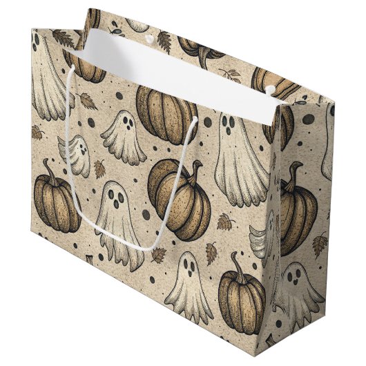 Vintages Ghosts & Pumpkins Halloween-Muster (2) Große Geschenktüte (Vorderseite Schrägansicht)