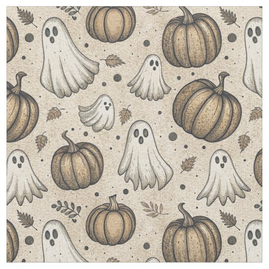 Vintages Ghosts & Pumpkins Halloween-Muster (2) Stoff (Nahaufnahme)