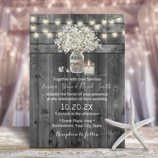 Vintages Gipskraut Floral Jar Barn Wedding Einladung