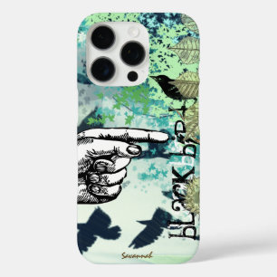Vintages Girl Aqua Black Bird Muster iPhone 16 Pro Hülle