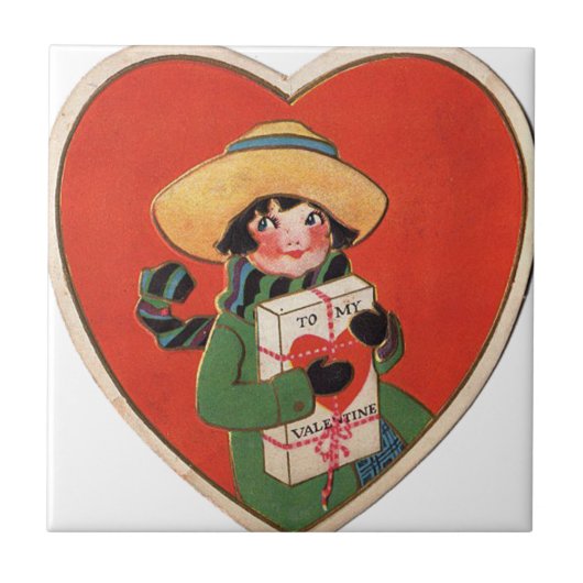 Vintages Girl-Geschenk Valentine Herz Fliese (Vorderseite)