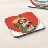 Vintages Girl-Geschenk Valentine Herz Getränkeuntersetzer (Linke Seite)