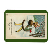 Vintages Girl Happy New Year Flexibles Foto Magnet (Horizontal)
