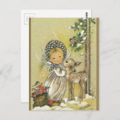 Vintages Girl Hugging Baby Deer Postkarte (Vorne/Hinten)