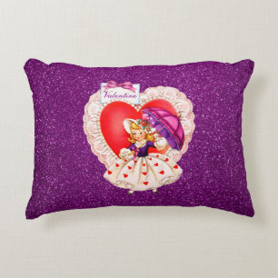 Vintages Girl Lace Heart Holding Regenschirm Lila Zierkissen