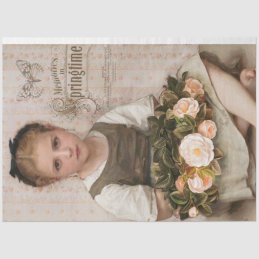 Vintages Girl mit Peach-Rose Dekoupage Seidenpapier (Vorderseite)