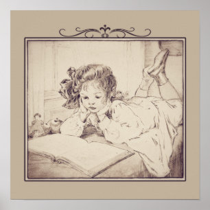 Vintages Girl Reading Poster