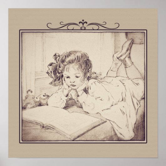 Vintages Girl Reading Poster (Vorne)