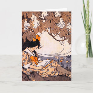 Vintages Girl Reading unter einem Baum Karte