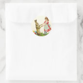 Vintages Girl-Tanz mit Bunny Ostereier Runder Aufkleber (Tasche)