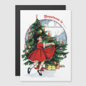 Vintages Girl-Tanzen um den Weihnachtsbaum Magnetkarte (Vorne/Hinten)
