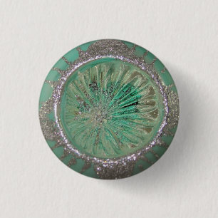 Vintages Glas Weihnachtsschmuck Aquamariner Eissch Button