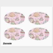 Vintages Glück Geburtstagskuchen Ovaler Aufkleber (Blatt)