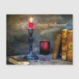 Vintages Glück Halloween Red Candle & Old Books Magnetkarte