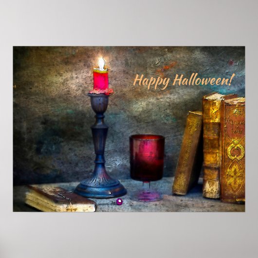 Vintages Glück Halloween Red Candle & Old Books Poster (Vorne)
