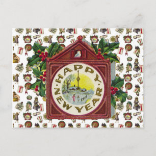 Vintages Glück im neuen Jahr Feiertagspostkarte