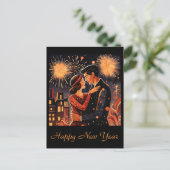 Vintages Glück im neuen Jahr Feuerwerkskunst Postkarte (Stehend Vorderseite)