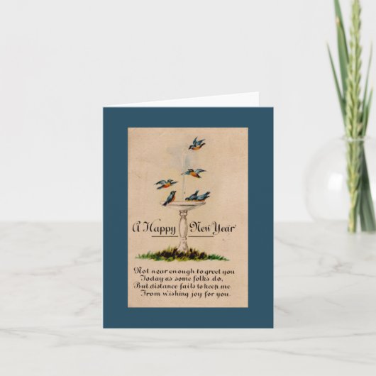 Vintages Glück im neuen Jahr mit Vögeln Karte (Vorderseite)
